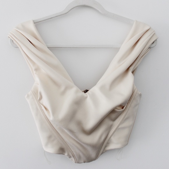 House of CB Silva Ivory Satin Draped Shoulder Corset Top - Picture 14 of 16